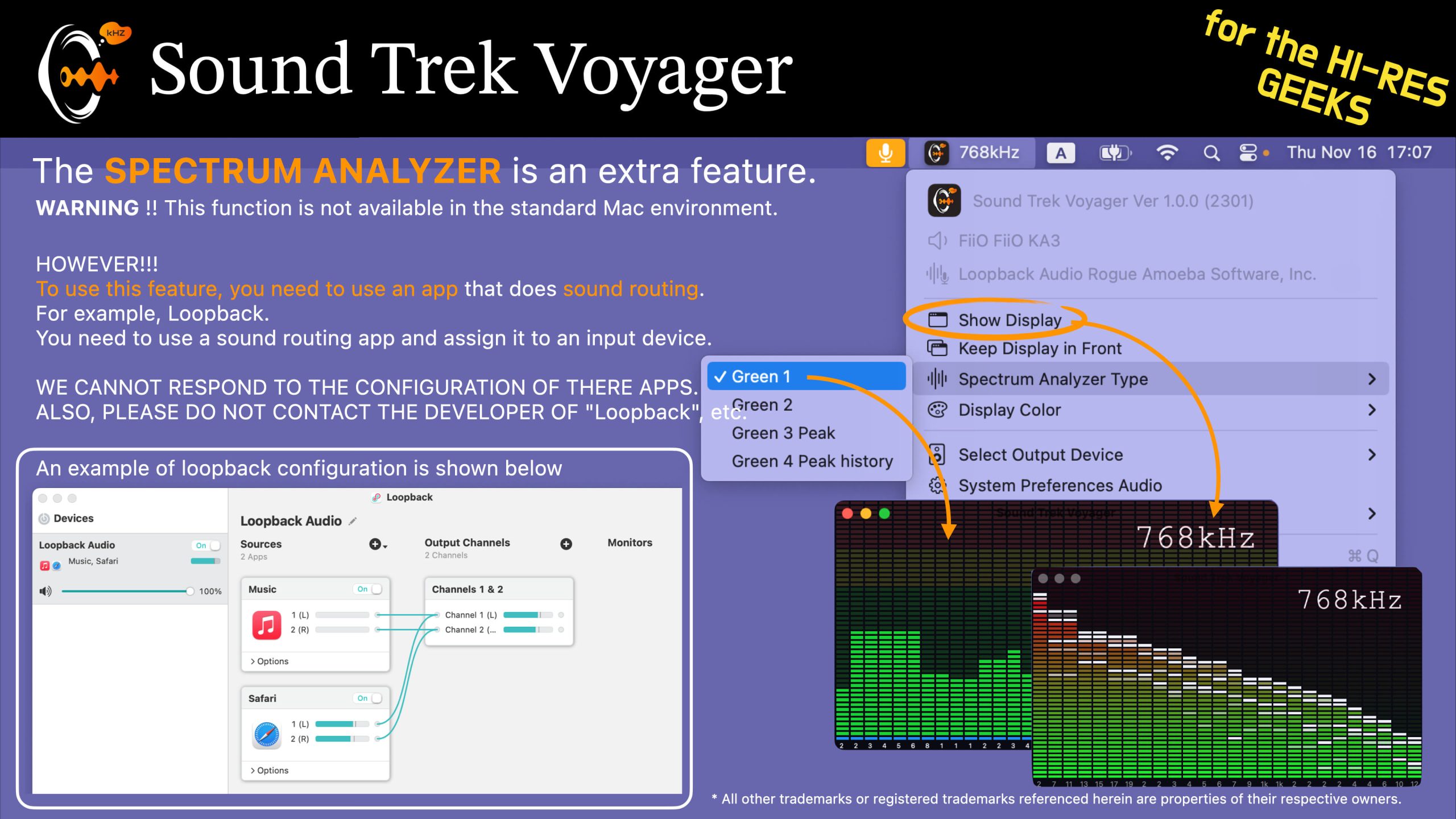Sound Trek Voyager for macOS Displays the SAMPLING FREQUENCY of